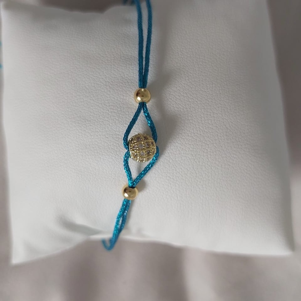 Hand made Gold Pave Bead Bracelet on Teal Cord - Women Jewelry